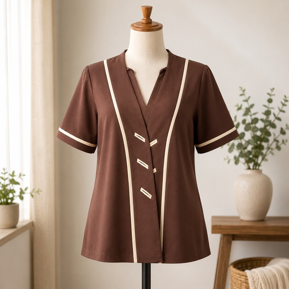 Ruilan Fashion Blouse Womens 11 Brown Short Sleeve V-Neck Asymmetrical Vintage